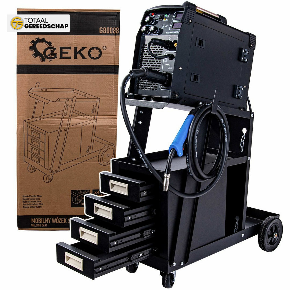 Welding cart with handle and 4 drawers