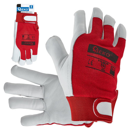 Geitenleer winterhandschoenen, elastische katoenen achterkant, klittenbandsluiting mt.9