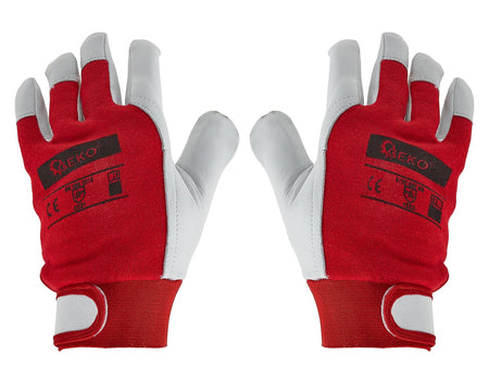 Geitenleer winterhandschoenen, elastische katoenen achterkant, klittenbandsluiting mt.10