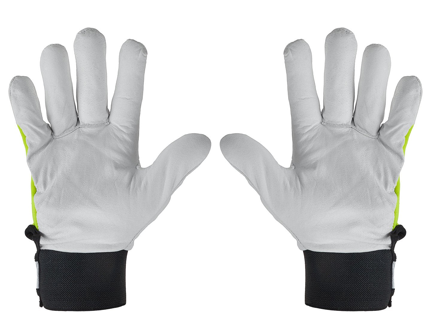 Geitenleren gele handschoenen, elastische katoenen achterkant, klittenbandsluiting mt.10