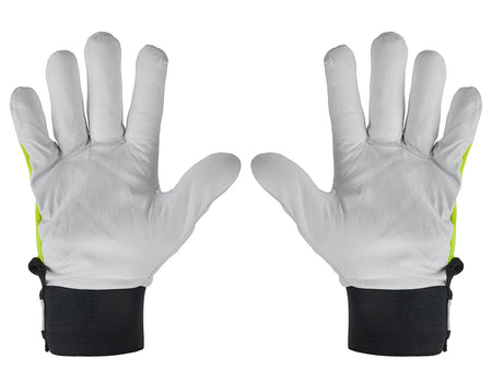 Geitenleren gele handschoenen, elastische katoenen achterkant, klittenbandsluiting mt.10