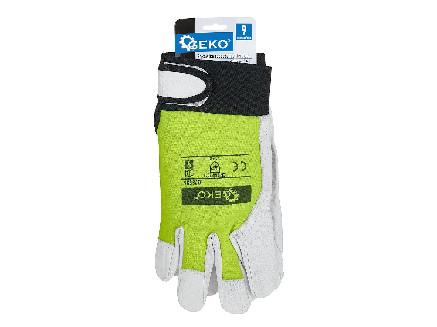 Geitenleren gele handschoenen, elastische katoenen achterkant, klittenbandsluiting mt.10