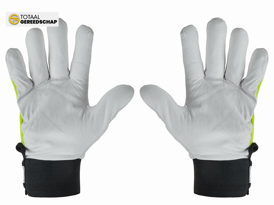 Goat leather yellow gloves, elastic cotton back, velcro cuff s.10