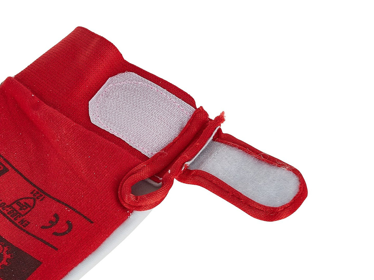Geitenleren rode handschoenen, elastische katoenen achterkant, klittenband manchet maat 11