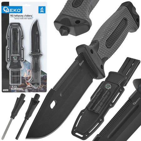 Tactisch zakmes 200/85mm met schede ZWARTE SURVIVAL SERIE