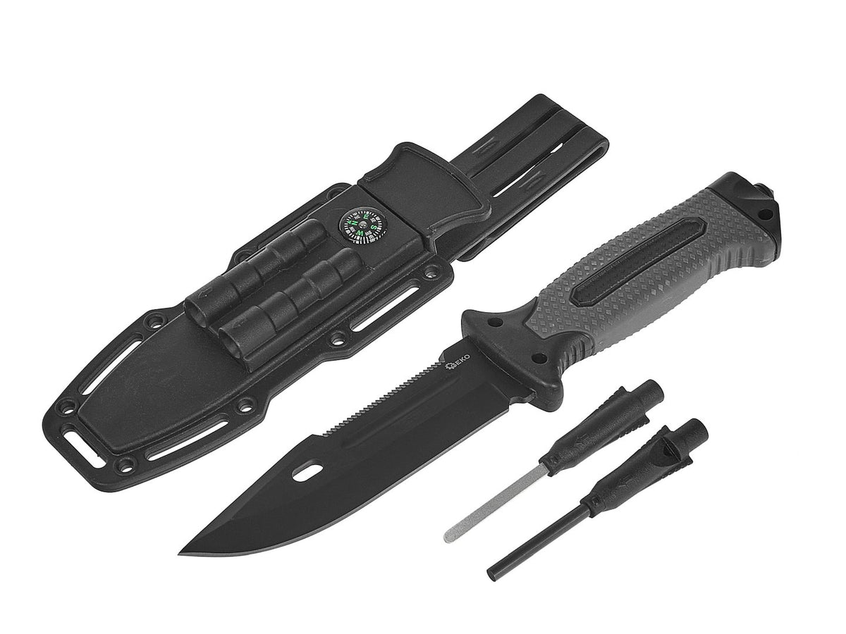Tactisch zakmes 200/85mm met schede ZWARTE SURVIVAL SERIE