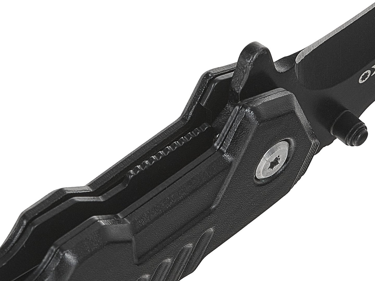 Tactisch Fink-mes 215/105mm met schede ZWARTE SURVIVAL SERIE – displaybox