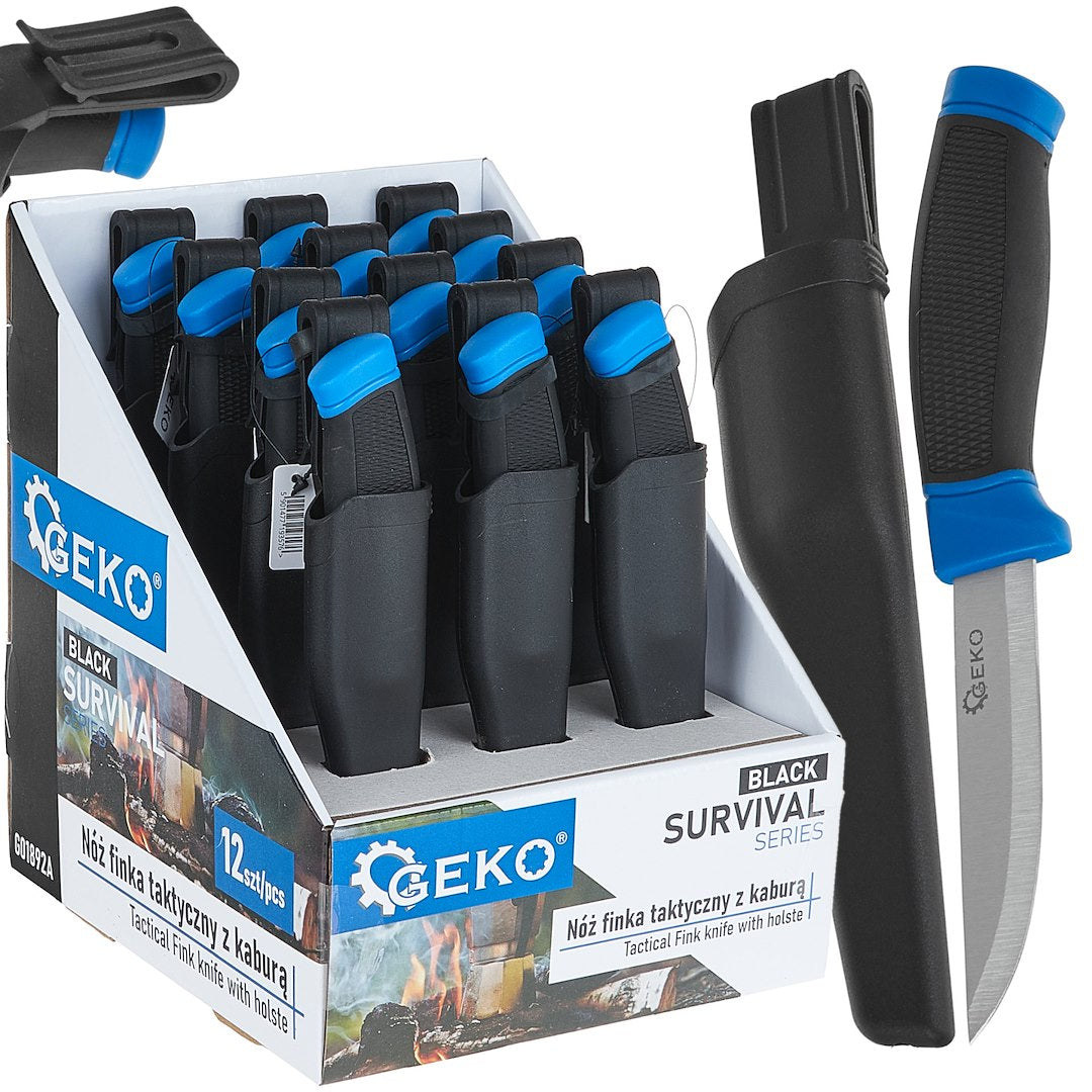 Tactisch Fink-mes 215/105mm met schede ZWARTE SURVIVAL SERIE