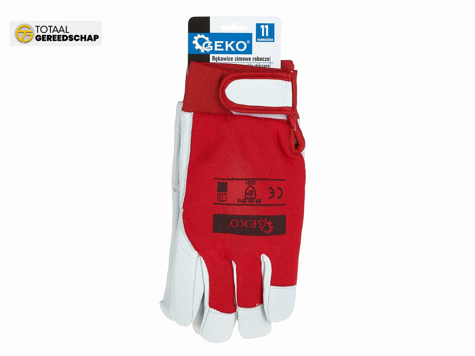 Goat leather winter gloves, elastic cotton back, velcro cuff s.11