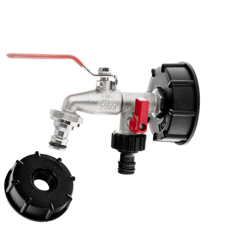 Set – IBC-dop S60x6 + dubbele kraan 1/2" met uitlaten naar IG 3/4" + twee nippels voor snelkoppelingen – mauser