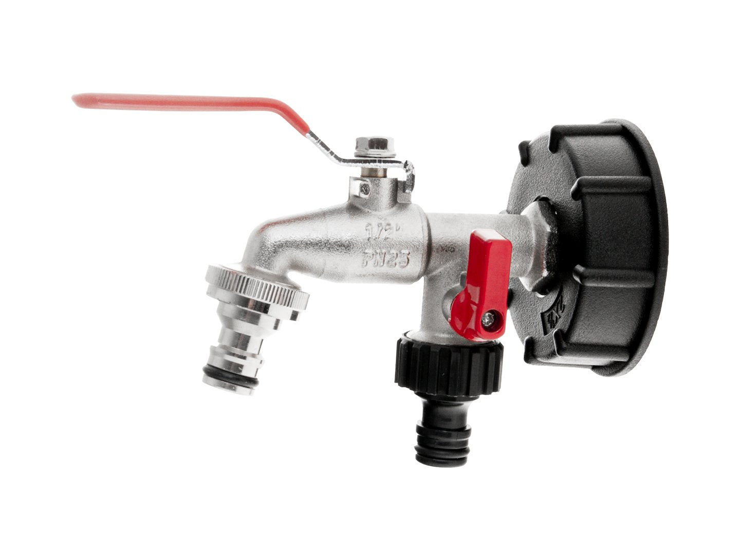 Set – IBC-dop S60x6 + dubbele kraan 1/2" met uitlaten naar IG 3/4" + twee nippels voor snelkoppelingen – mauser