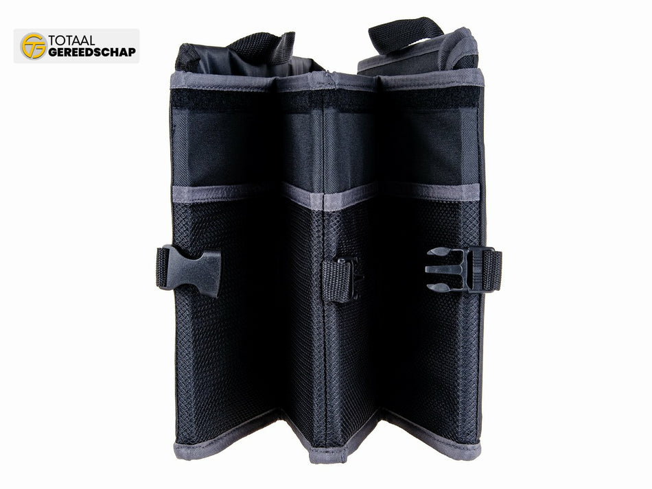 Stiffened car trunk organizer with a cover