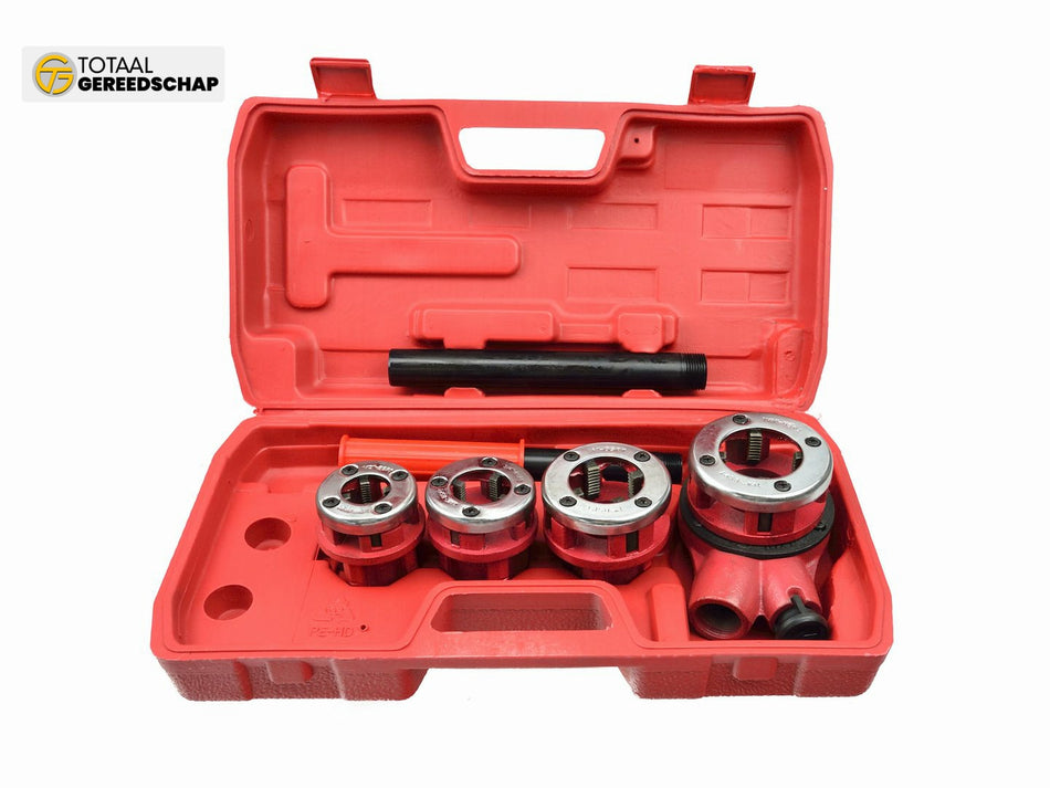 Ratelbuisschroefdraadset 4-delig van 1/2 tot 1-1/4 inch.