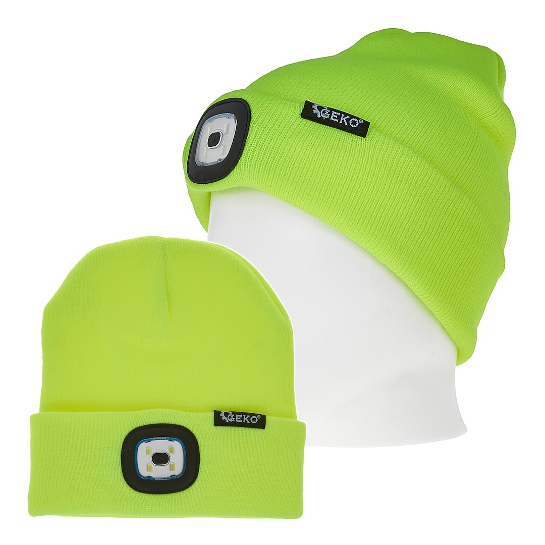 Oplaadbare wintermuts met LED-lamp (geel)