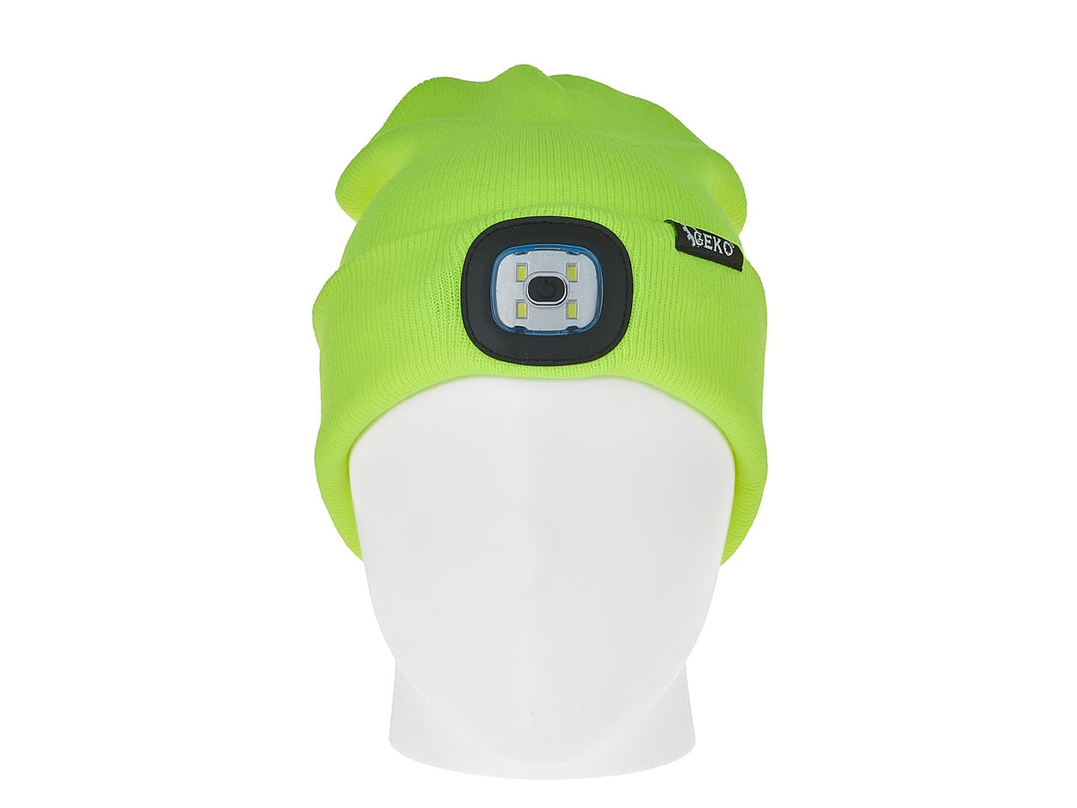 Oplaadbare wintermuts met LED-lamp (geel)