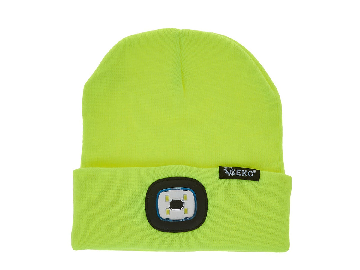 Oplaadbare wintermuts met LED-lamp (geel)
