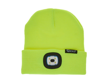 Oplaadbare wintermuts met LED-lamp (geel)