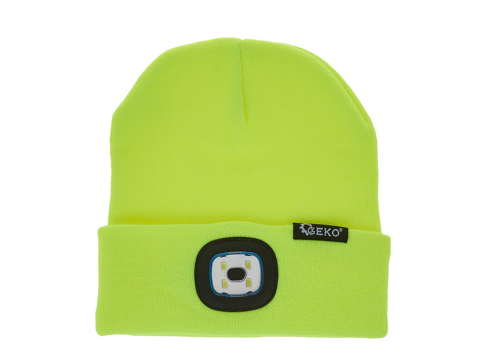 Oplaadbare wintermuts met LED-lamp (geel)