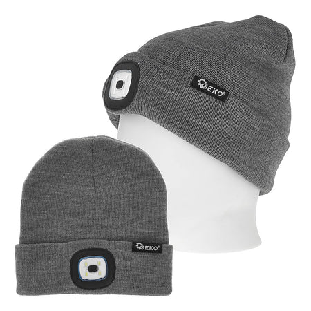 Oplaadbare wintermuts met LED-lamp (grijs mélange)