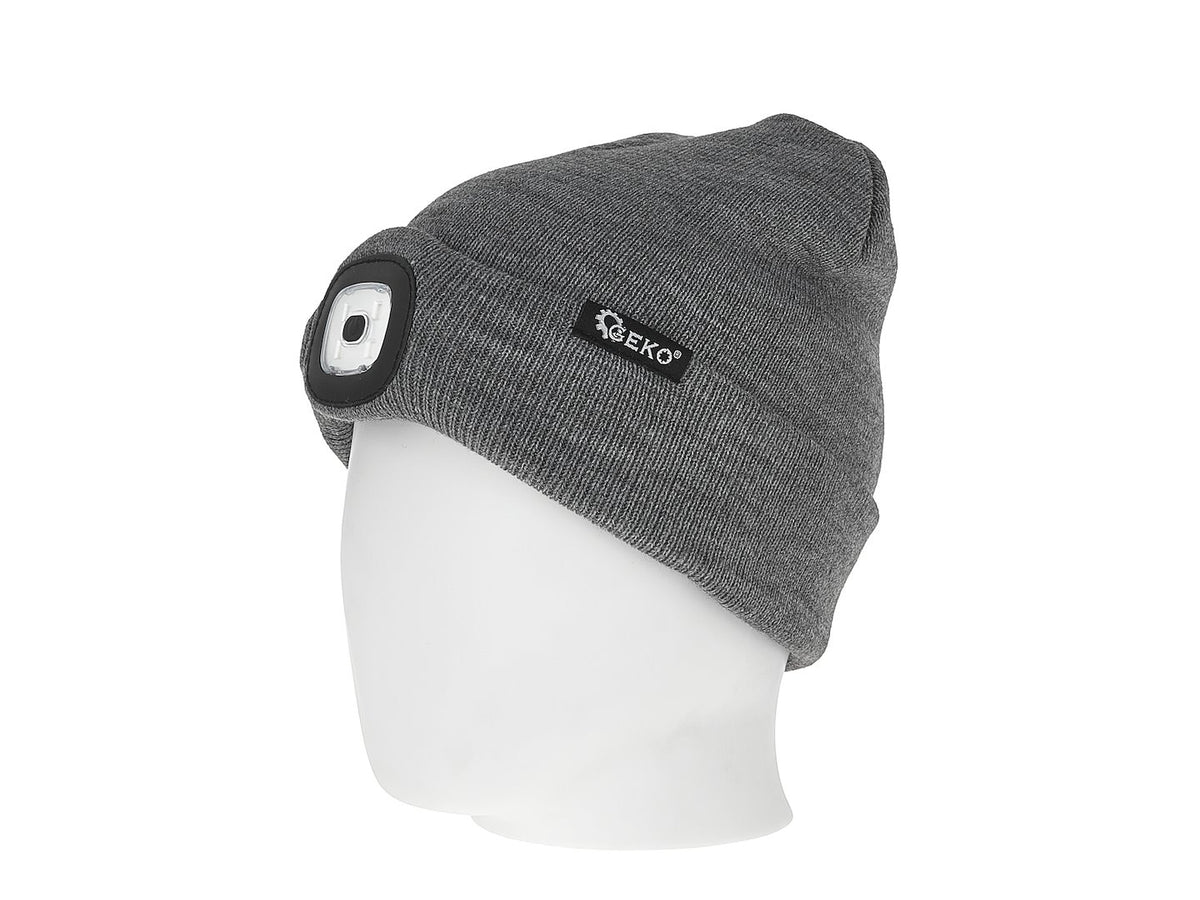 Oplaadbare wintermuts met LED-lamp (grijs mélange)