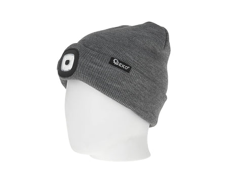 Oplaadbare wintermuts met LED-lamp (grijs mélange)