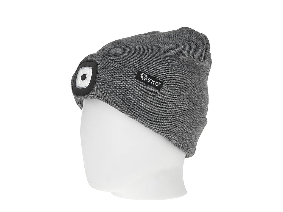 Oplaadbare wintermuts met LED-lamp (grijs mélange)