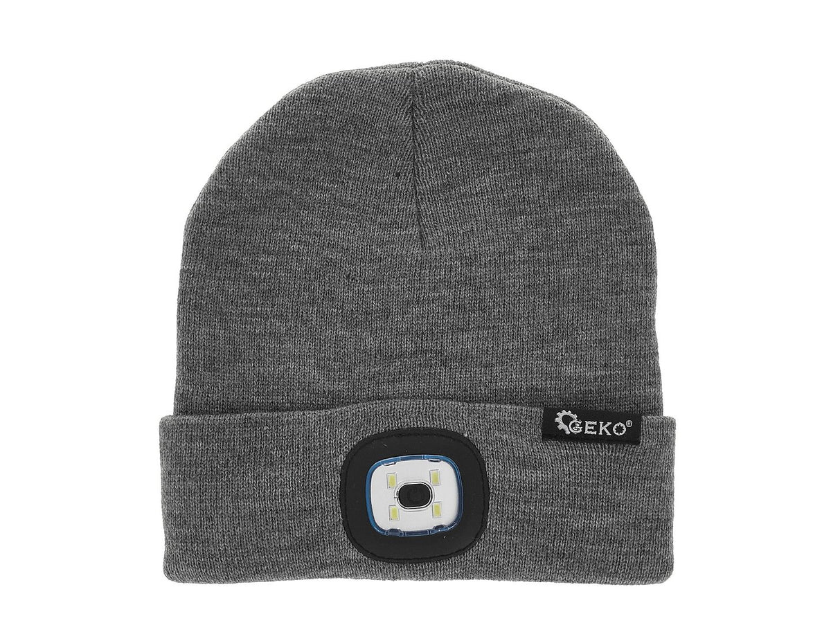 Oplaadbare wintermuts met LED-lamp (grijs mélange)