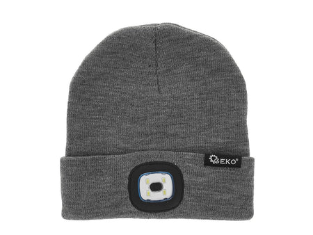 Oplaadbare wintermuts met LED-lamp (grijs mélange)