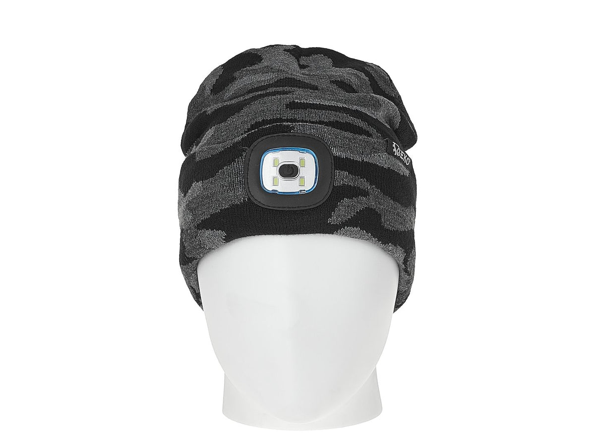Oplaadbare wintermuts met LED-lamp (grijs camouflage)