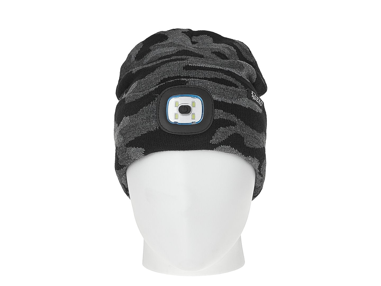 Oplaadbare wintermuts met LED-lamp (grijs camouflage)