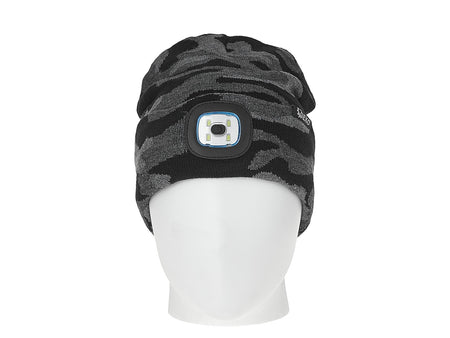 Oplaadbare wintermuts met LED-lamp (grijs camouflage)
