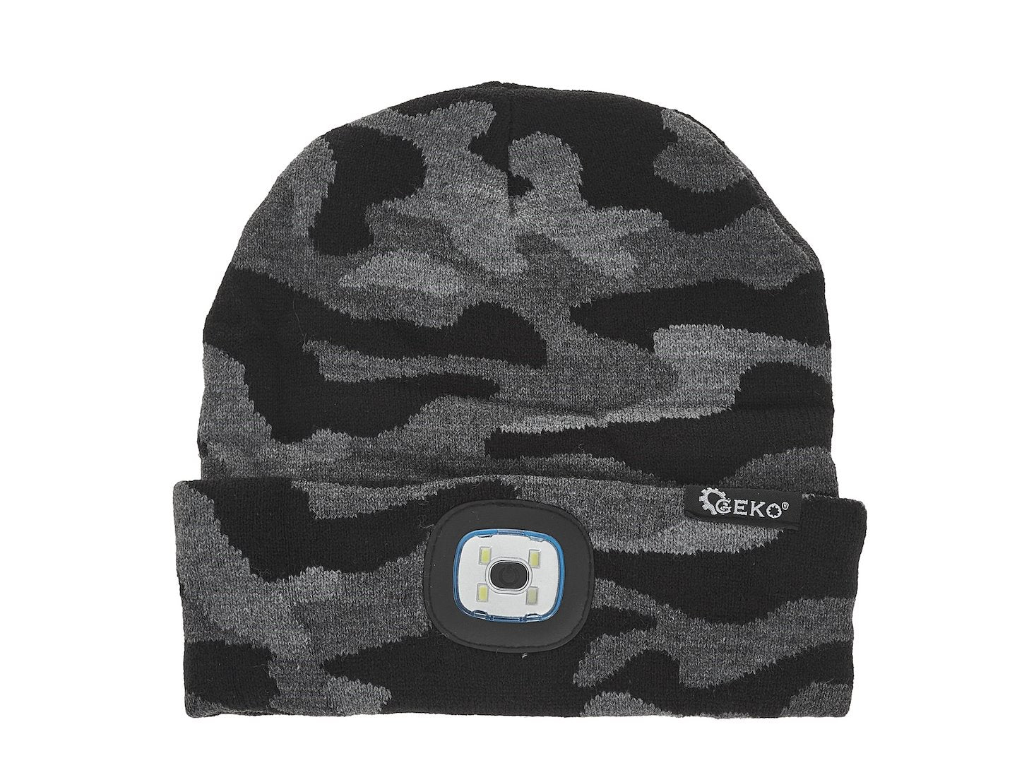 Oplaadbare wintermuts met LED-lamp (grijs camouflage)