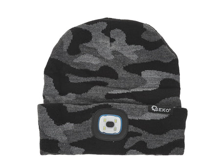 Oplaadbare wintermuts met LED-lamp (grijs camouflage)