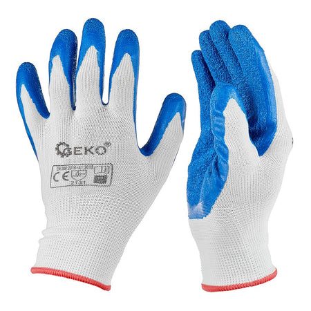 Beschermhandschoenen polyester maat 7 /latex wit-blauw/