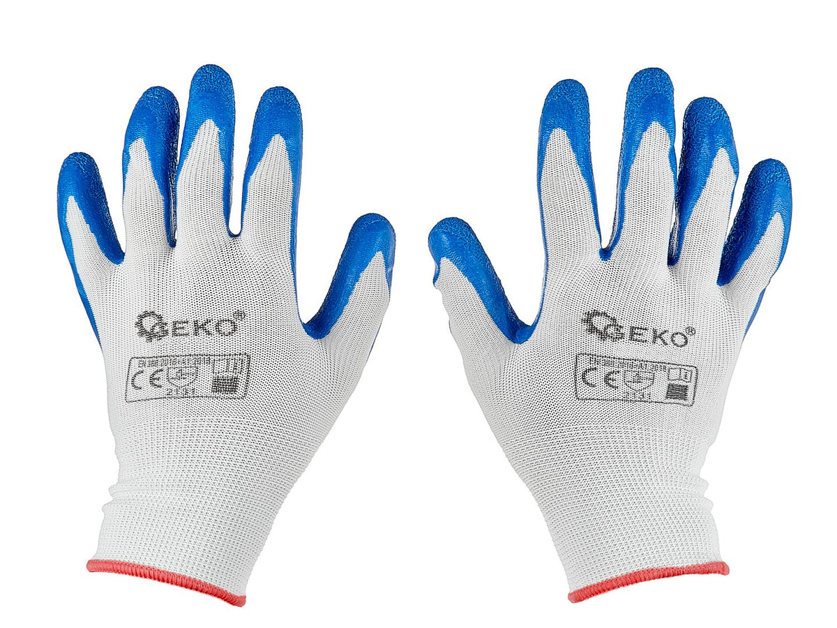 Beschermhandschoenen polyester maat 7 /latex wit-blauw/