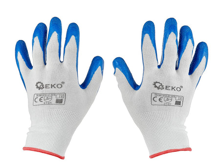 Beschermhandschoenen polyester maat 7 /latex wit-blauw/