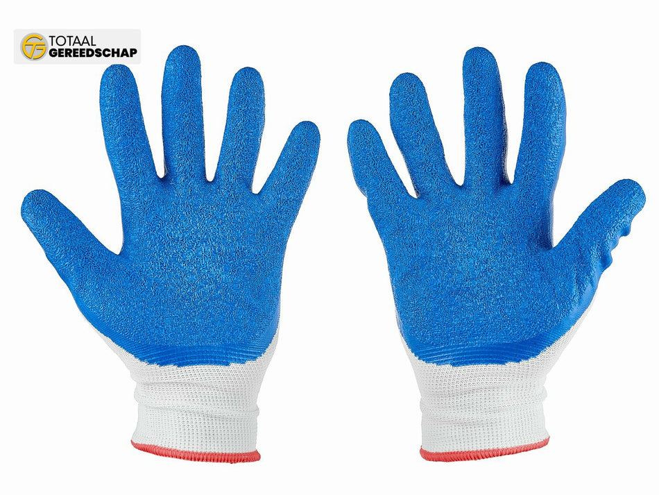 Polyester protective work gloves s. 7 /latex white&blue/