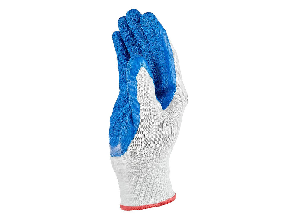 Beschermhandschoenen polyester maat 7 /latex wit-blauw/