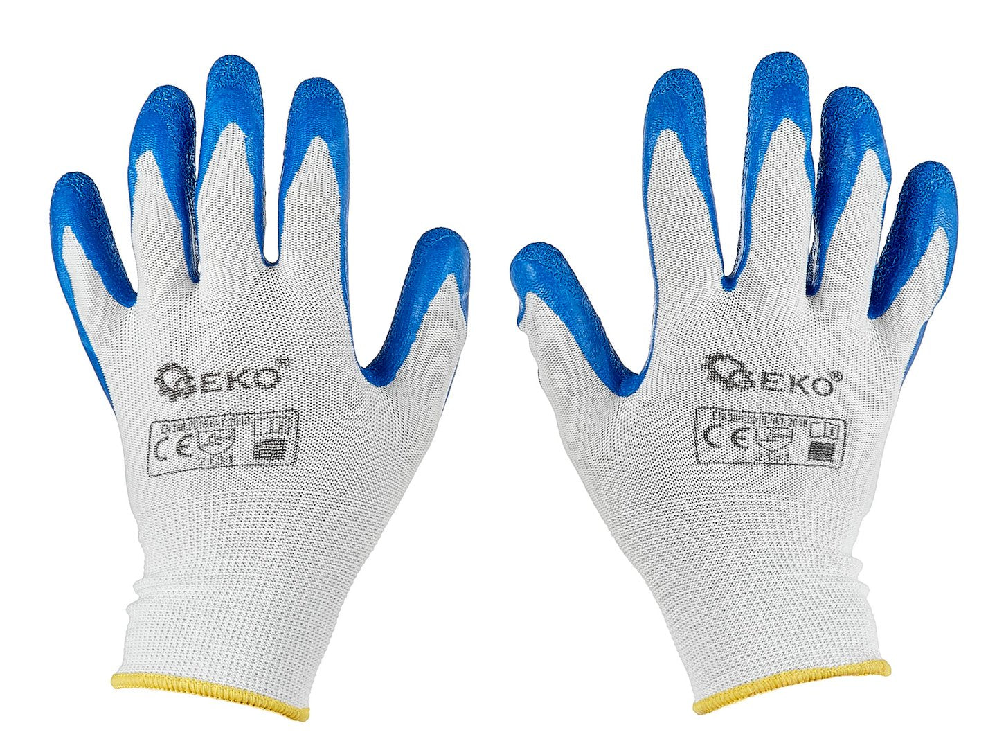 Beschermhandschoenen polyester maat 8 /latex wit-blauw/