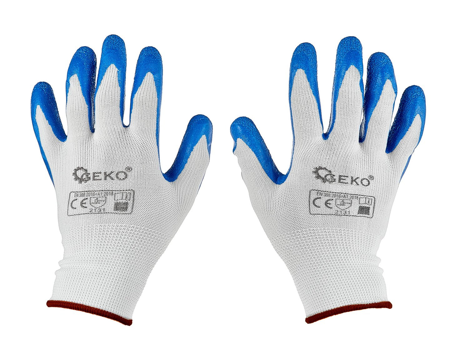 Beschermhandschoenen polyester maat 9 /latex wit-blauw/
