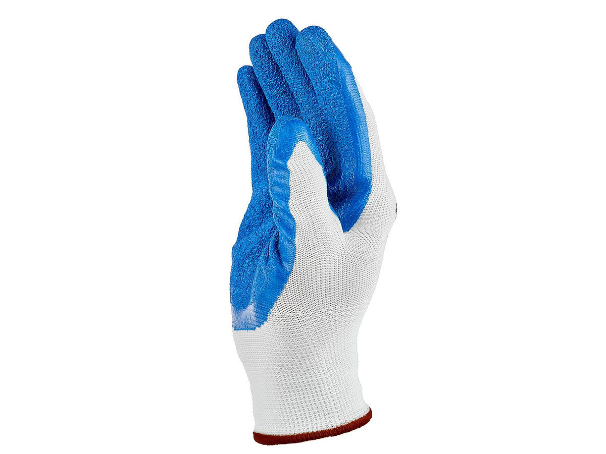 Beschermhandschoenen polyester maat 9 /latex wit-blauw/