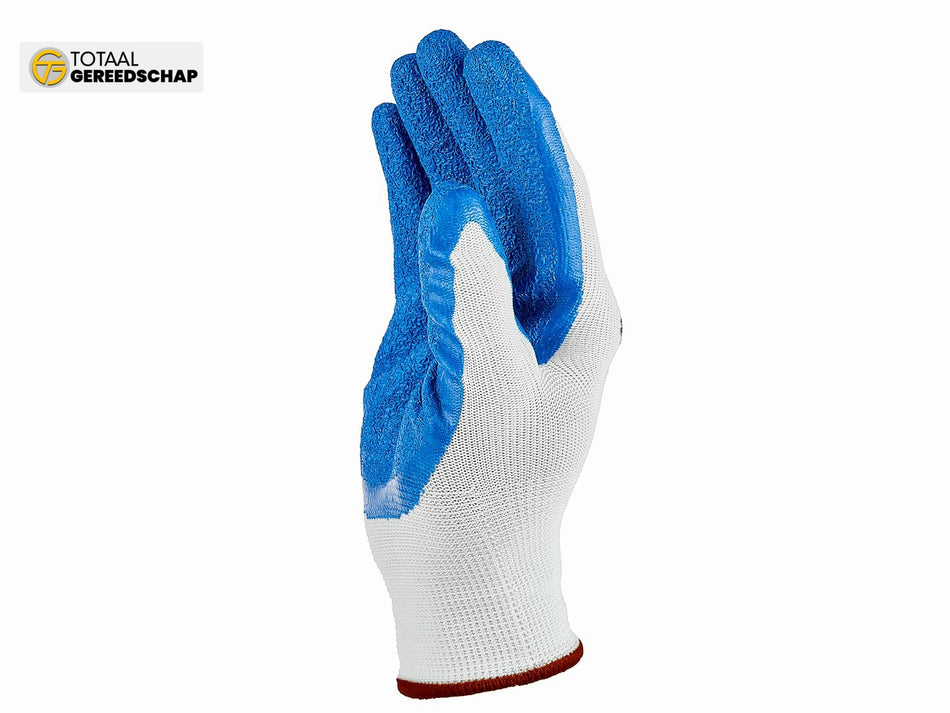 Polyester protective work gloves s. 9 /latex white&blue/