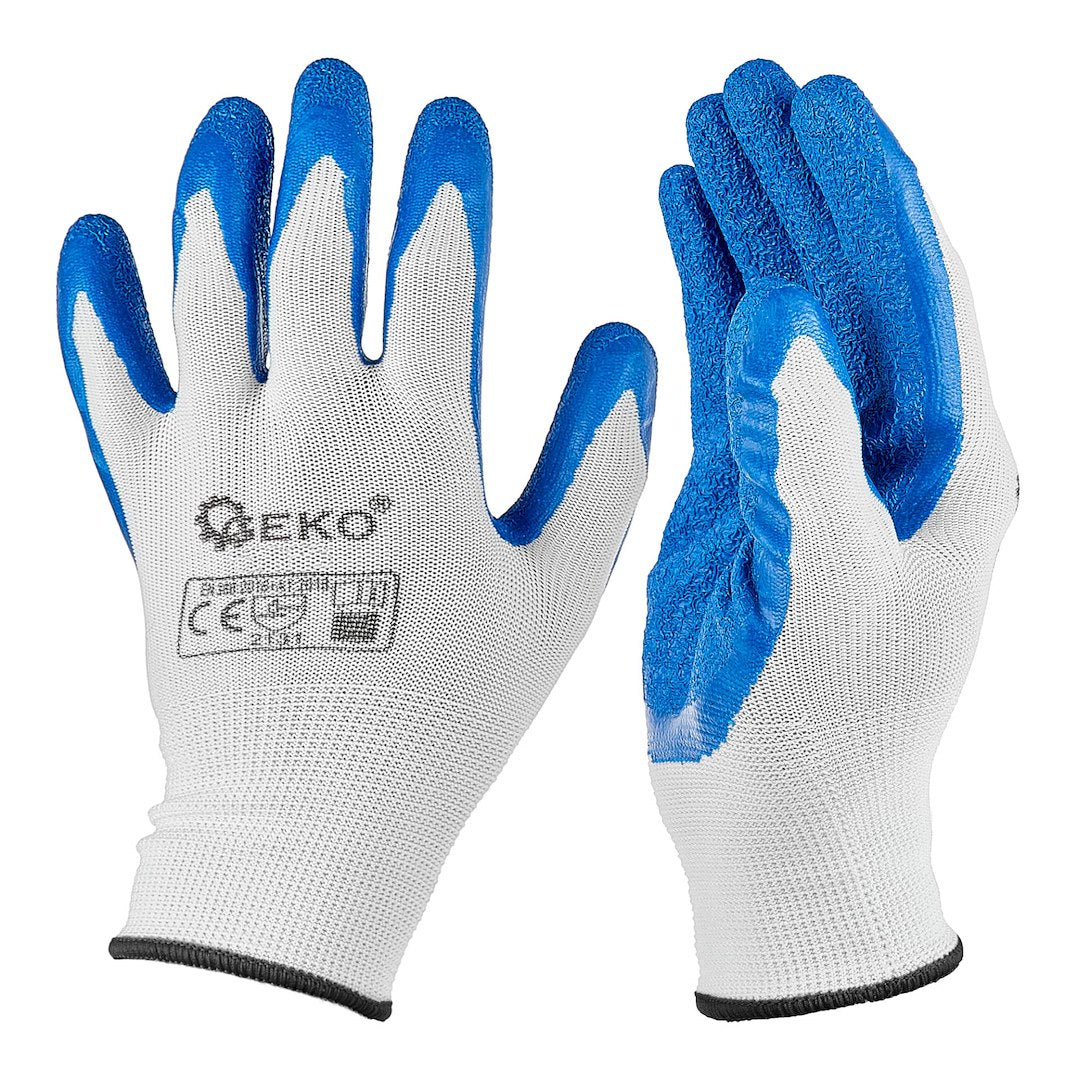 Beschermhandschoenen polyester maat 10 /latex wit-blauw/