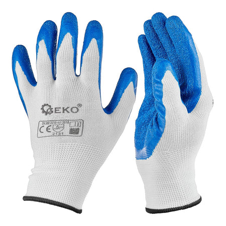 Beschermhandschoenen polyester maat 10 /latex wit-blauw/