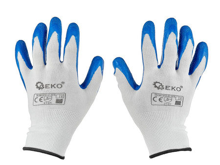 Beschermhandschoenen polyester maat 10 /latex wit-blauw/