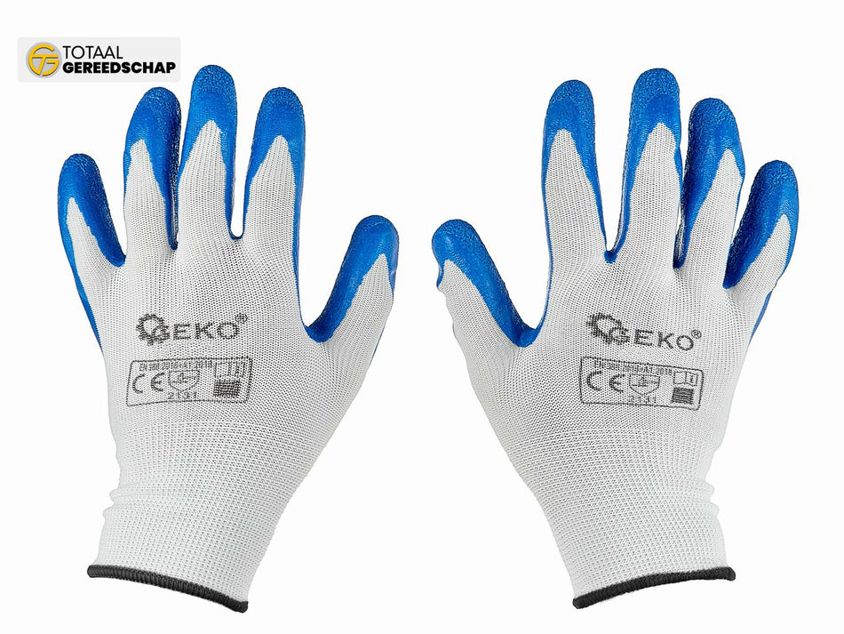 Polyester protective work gloves s. 10 /latex white&blue/