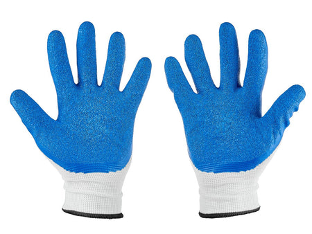 Beschermhandschoenen polyester maat 10 /latex wit-blauw/