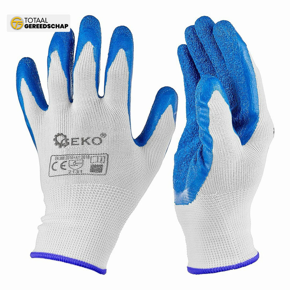 Polyester protective work gloves s. 11 /latex white&blue/