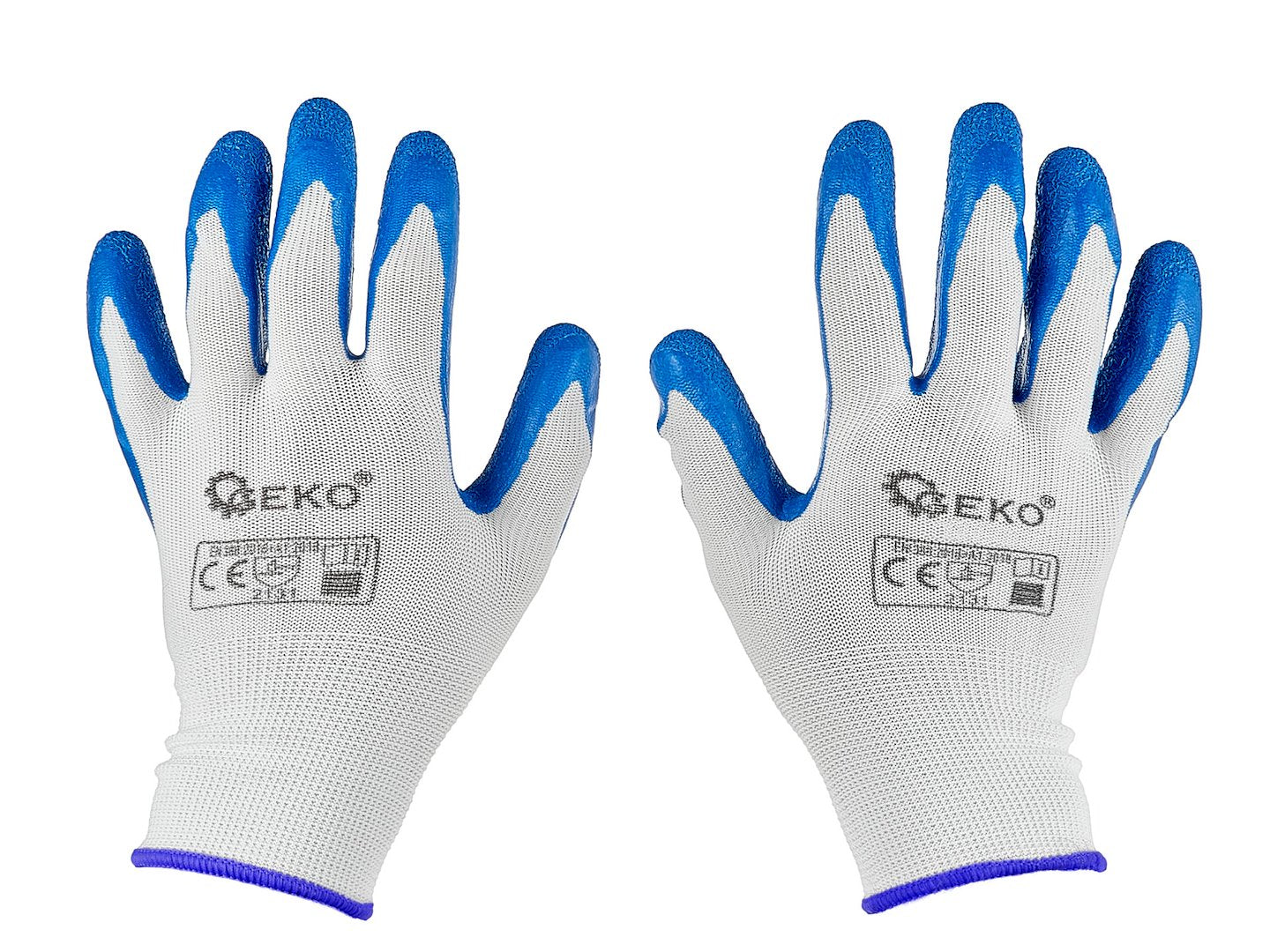 Beschermhandschoenen polyester maat 11 /latex wit-blauw/