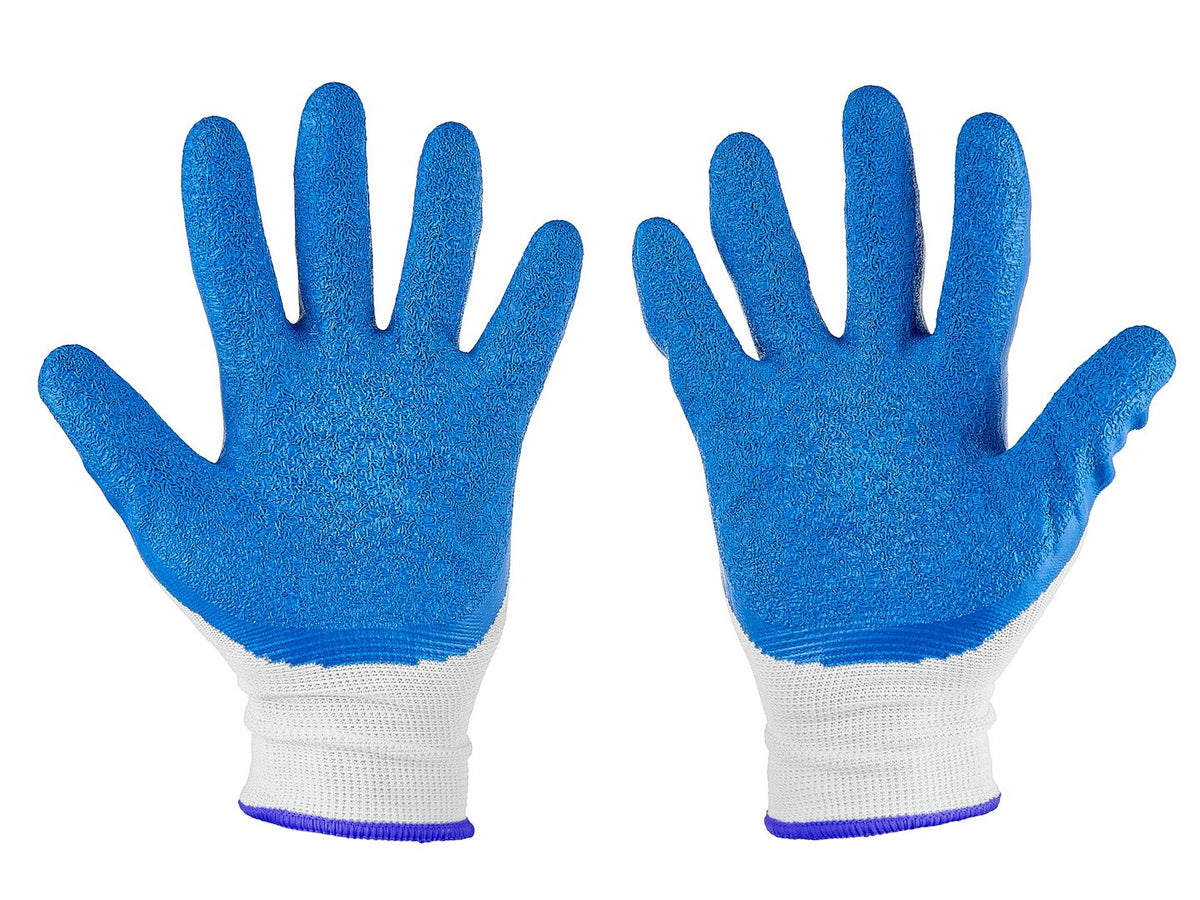 Beschermhandschoenen polyester maat 11 /latex wit-blauw/